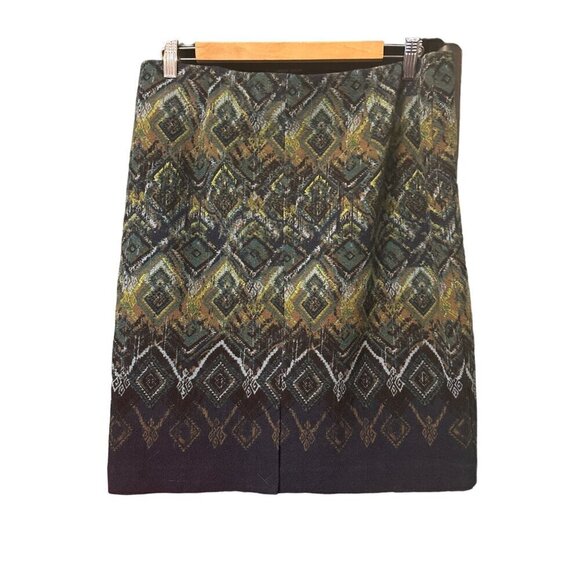 J. Jill Pencil Straight Skirt Size Medium Pullon Tribal Stretch Blue Green NWOT - Picture 2 of 8